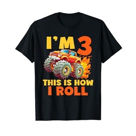 3rd Birthday Kids I'm 3 This is how I roll Monster Truck Boy T-Shirt