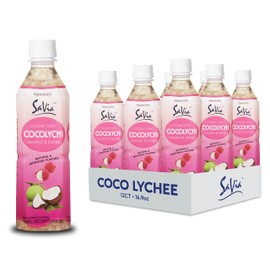 "Savia - Coconut Lychee Aloe Vera Drink, Quality Aloe-Based Beverage, Made with Real Aloe Pulp & Natural, Delicious & Refreshing, Vegetarian, Gluten-Free, Fat-Free (16.9oz, 12-Pack)"