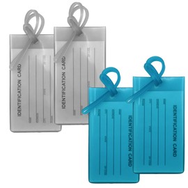 4 Packs Colorful Flexible Travel Luggage Tags for Baggage Bags/Suitcases - Name ID Labels Set for Travel - Light Gray*2+Lake Blue*2