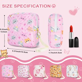 Likesing Tampon Holder for Purse, Quilted Period Bag Sanitary Napkin Storage Bag for Girls Womens, Portable Feminine Emergency Pad Period Pouch(Pink Cat)