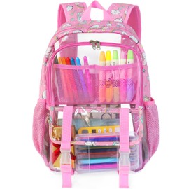 KUI WAN Clear Backpack, Large Clear Bag Stadium Heavy Duty PVC Transparent See Through Backpacks for Girls with Cute Unicorn Print