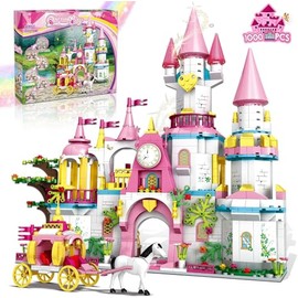 Castle STEM Building Toys for Girls Ages 6-12 Years Old, 1000PCS Building Sets for Girls & Boys, Pink Princess Castle Carriage Playset (Castle Building Blocks)