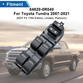 Upgraded Power Window Master Switch for 2007-2021 Toyota Tundra & Sequoia – White LED Backlit, Auto Up/Down All Windows, Plug-and-Play (Excludes 1794/Limited/Platinum) [84820-0R040]