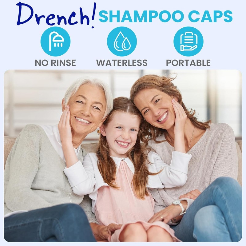 Drench Shampoo Caps No Rinse - Waterless Shampoo Cap and