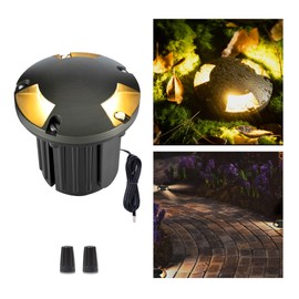 Gardenreet Landscape Well Lights Brass, LED Low Voltage Outdoor In Ground Lights, 12V Waterproof Garden Lights Wired 3 Way Turret Bronze for Outside Driveway Walkway Path Without MR16 Bulb