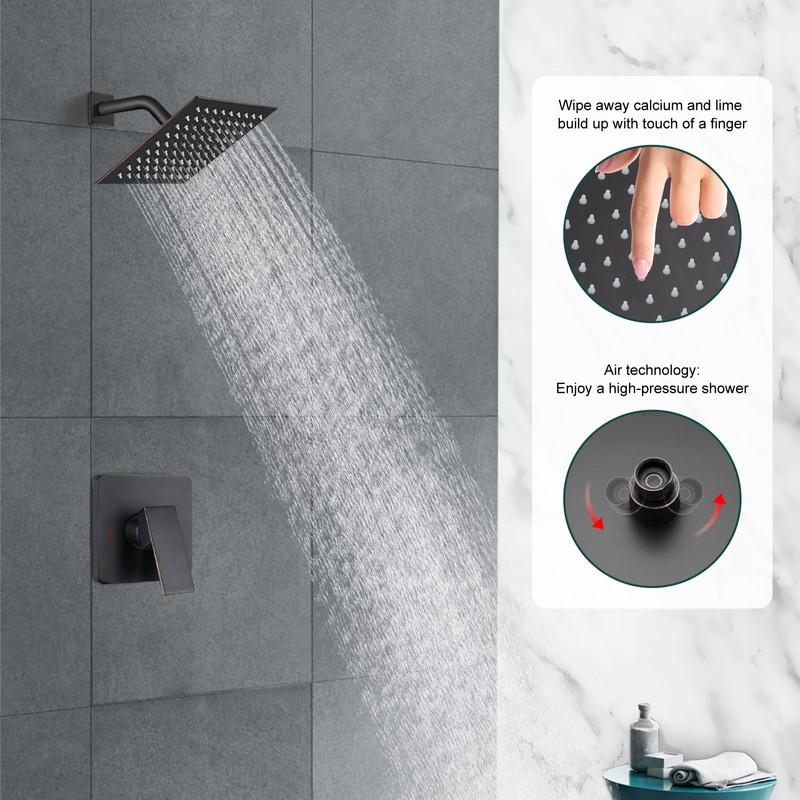 Heyalan 8 Inch Shower Head and Handle Set Square Shower