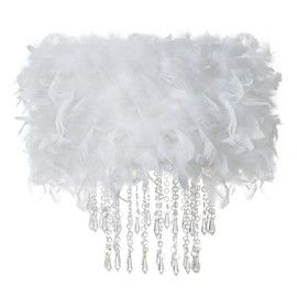 Waneway Feather Chandelier Shade, White Beaded Ceiling Light Shade, Sparkling Pendant Lampshade for Bedroom, Living Room or Party Decoration, White