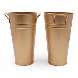 Hosley Set of 2 Gold Bucket/Pot Vase with PVC Liner, 6.25" L x 5" W x 9" H Ideal Gift for Floral Arrangements Wedding Home Office Party DIY Indoor Outdoor Garden Patio