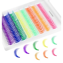 Colorful Lash Clusters, 160 Pcs Colored Lash Extensions D Curl 10-16mm Mixed, DIY Extensions for Anime Cosplay Eye Makeup (Multi-colored, 10, 14,16 Mm)
