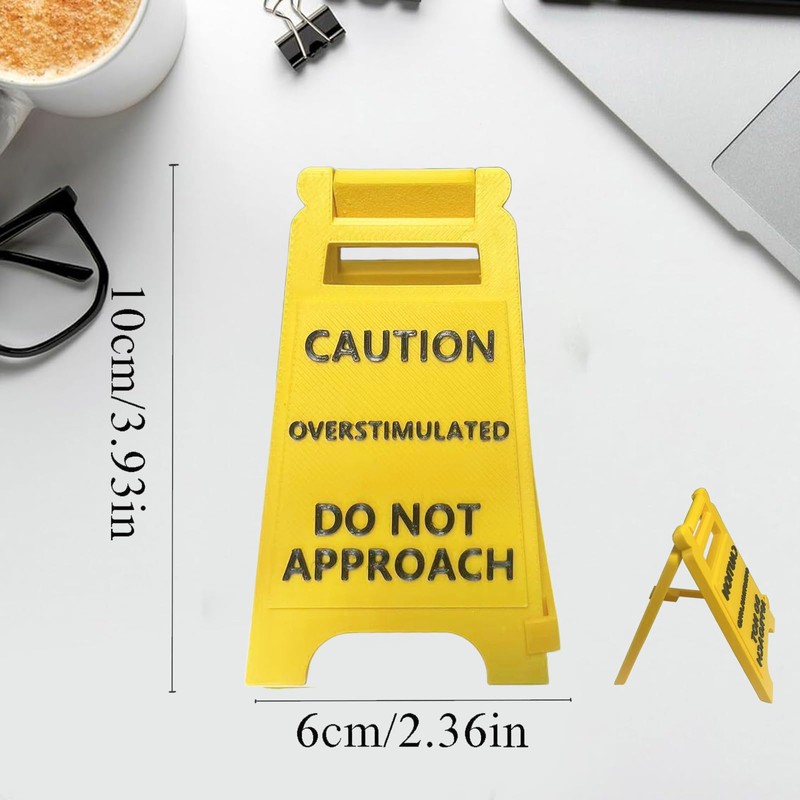 Funny Caution Overstimulated Desk Sign-Office Desk Warning Office Decor Work
