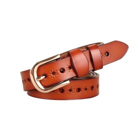 Aqualand Genuine Leather Women's Belt, Casual, Simple, Manish, Elegant, Adjustable Length, yellow camel