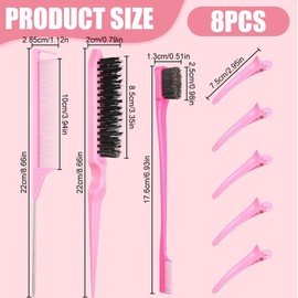 Sleek Bun Brush, 8 Pieces Hair Comb Set, Brush for Sleek Braid, Sleek Brush, Bristle Brush Hair with 5 Pieces Hairpins