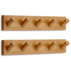 LARHN Wall Mounted Coat Rack, Wooden Wall Coat Rack with 5 Hooks (2-Pack), 16.5″ Wall Hook Rack, Coat Rack Wall Mount - Modern Scandinavian Home Decor - Series 6