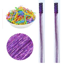 Hair Tinsel Clip in Purple 22 Inch Tinsel Hair Extensions with Clips 12 Pcs Colorful Glitter Tinsel Hair Heat Resistant Sparkling Fairy Hair Accessories for Women Kids Girls