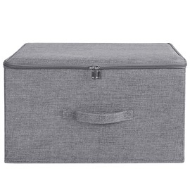 ANMINY Storage Bins with Zipper Lid Storage Boxes with Handles PP Plastic Board Foldable Lidded Cotton Linen Fabric Home Cubes Baskets Closet Clothes Toys Organizer Containers - Gray, Large Size