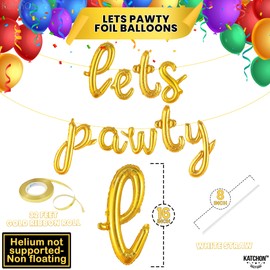KatchOn Let's Pawty Gold Letter Balloons - 16 Inch | Dog Birthday Party Supplies and Decorations | Gold Foil Balloons for Birthday Banner
