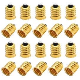 Qjaiune 20 Pack E14 to E12 Adapter Converter, European to Candelabra Reducer, Pure Copper Light Adapter Socket Bulb Adapter, Golden Lamp Adapter