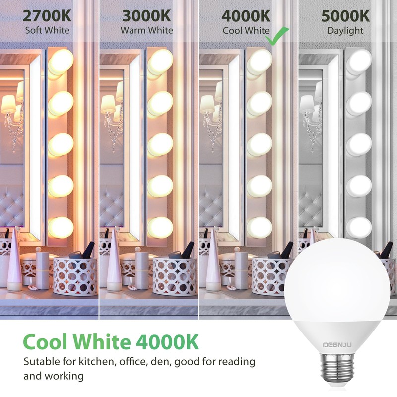 DEGNJU LED Vanity Light Bulbs, 60W Equivalent, Bathroom Light Bulbs