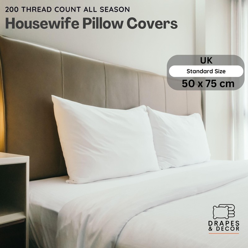 DRAPES & DECOR Pillow Cases 4 Pack- 100% Cotton Housewife
