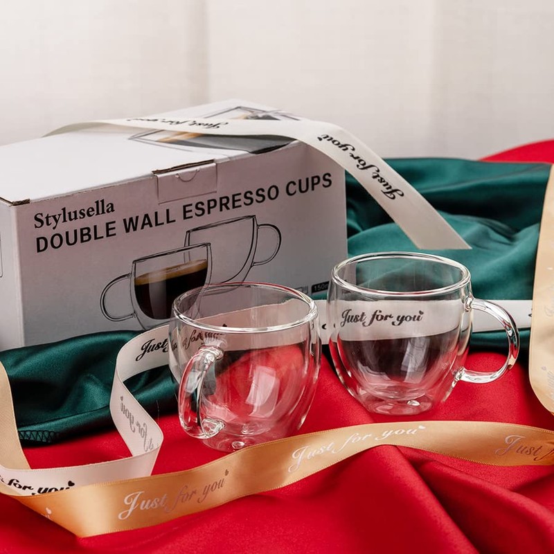 Stylusella Double Wall Glass Espresso Cups 5oz/150ml, A set of