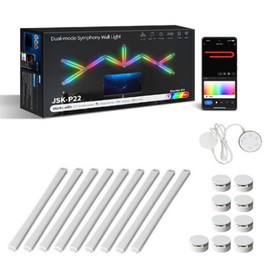 9PCS 5V USB Smart Wall Light RGB LED Light Bars, 16M+ Color Dimmable Music Sync DIY Home Decor Light Bars for Gaming Party Streaming Lovers, Bluetooth APP Controller LED Night Light (9PCS White Set)