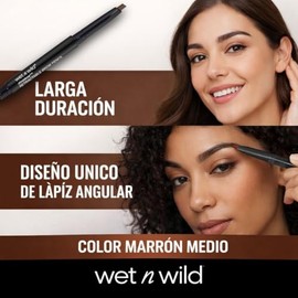 Wet n Wild Lápiz Retráctil para Cejas Medium Brown Maquillaje de Cejas Preciso, Rellena, Define y Peina, Textura Cremosa Fácil Deslizamiento, No transfiere, No se corre, Incluye Cepillo Difuminador, Ideal Para Laminado.