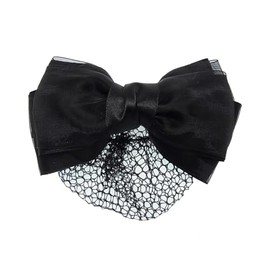 Beauty Hair Ribbon Barrette with Net Satin Ribbon Organza Black