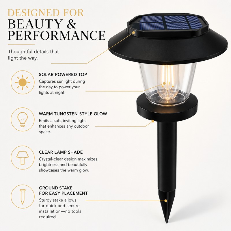 Solar Pathway Lights for Outdoor Decor – Waterproof Tungsten-Style Garden