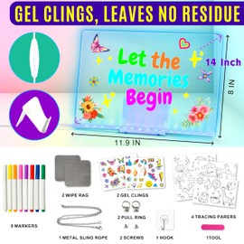 LED Drawing Board, 14'' Acrylic Note Board with Colors, Include LED Light Up Writing Pad 4 Modes & 7 Colors, 8 Markers, Stand, Hanging Chain, 2 Gel Clings, Holiday Gift