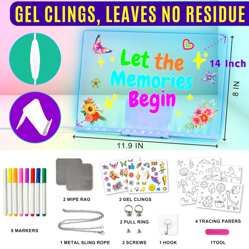 LED Drawing Board, 14'' Acrylic Note Board with Colors, Include