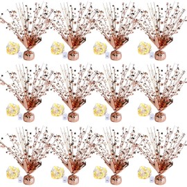 12 Pack Metallic Foil Spray Centerpiece with LED String Lights Star Table Decoration Burst Table Centerpieces for Birthday Graduation Wedding Anniversary Holiday Party Supplies Decor, Rose Gold