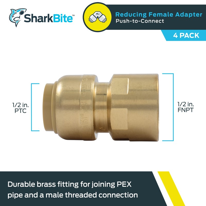 SharkBite 1/2 x 1/2 Inch FNPT Adapter, Pack of 4,