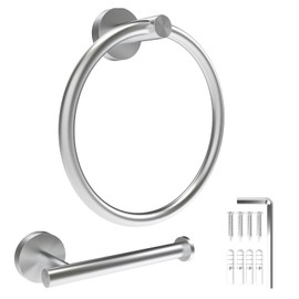 2Pieces Toilet Paper Holder Towel Ring Brushed Nickel Bathroom Accessories Wall Mount Hand Towel Holder Toilet Paper Roll Holder Bathroom Hardware Set 304 Stainless Steel