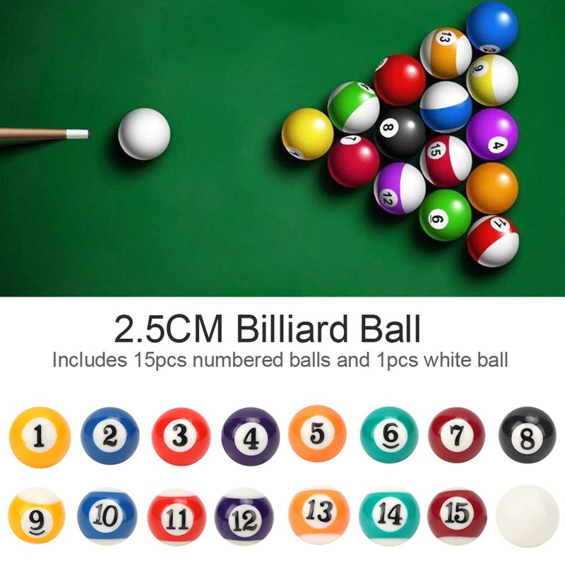 25MM Billiard Balls Set, 16PCS Resin Small PoolBalls with Numbered