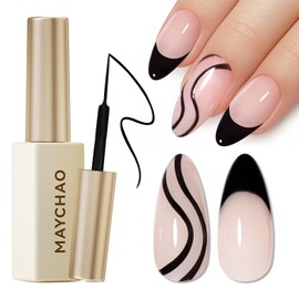 MAYCHAO Black Swirl Gel Liner Nail Art Polish, 8ml Classic Gel Color Built-in Thin Brush, UV Light Cure for French Nail Tips DIY Manicure at Home Salon