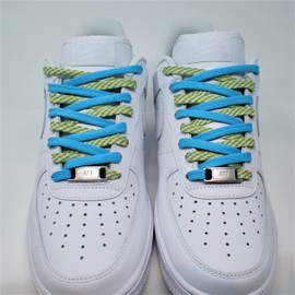 Easy Tie Shoe Laces – Learn to Tie Fast & Easy - Dual Colored, Learning Shoelaces – Waxed for a Secure Tie, Blue / Green & White, 45" - 114 cm