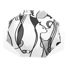 Poeticcity Tribal Geometric African Cats Black White Unisex Manual Folding Rain Umbrella, Foldable Durable Sun Parasol, Collapsible Compact Windproof Portable Umbrellas for Travel