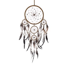 OMA Dream Catcher Wall Hanging with Tiger Eye Stones and Feathers, Brown Suede Traditional Dream Catcher Boho Home Decor Bedroom Decoration Gift Large Size - 28" Long x 9" Diameter
