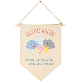 All Vibes Welcome -Guidance Counselor Therapy Classroom Decor-Emotions-Mental Health Flag -Good Vibes Only-Feel Feelings Banner-Canvas Hanging Pennant Flag Banner Wall Sign Decor-Door Sign