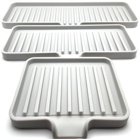 Happitasa Silicone Soap Dish Tray and Sponge Holder with Drain Chute | Bathroom and Kitchen Sink Organizer Caddy (9"x3.5", Light Grey, 5.6 Ounces)