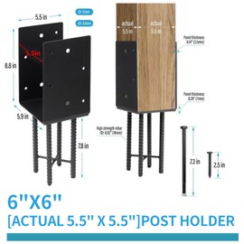 [Pack of 2] 6"x6" Heavy Duty Post Base for Concrete (Actual 5.5"x5.5"),Stainless Steels U-Shape Post Holder,Wet Concrete Foundation Post Base ,for Deck Railing,Fences,mailboxes,Pergola.