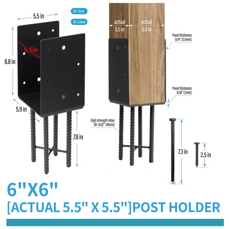 [Pack of 2] 6"x6" Heavy Duty Post Base for Concrete
