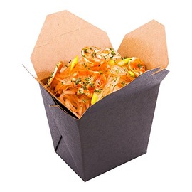 Bio Tek 16 Ounce Chinese Take Out Boxes, 25 Leak And Greaseproof Food To Go Boxes - Tab-Lock, Stackable, Black Paper Take Home Boxes, Disposable, For Restaurants, Catering, And Parties