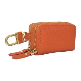 Giselle Smart Key Case, Storage of 2, Women's, Men's, Genuine Leather, Keyring, Keychain, Double Zipper, orange