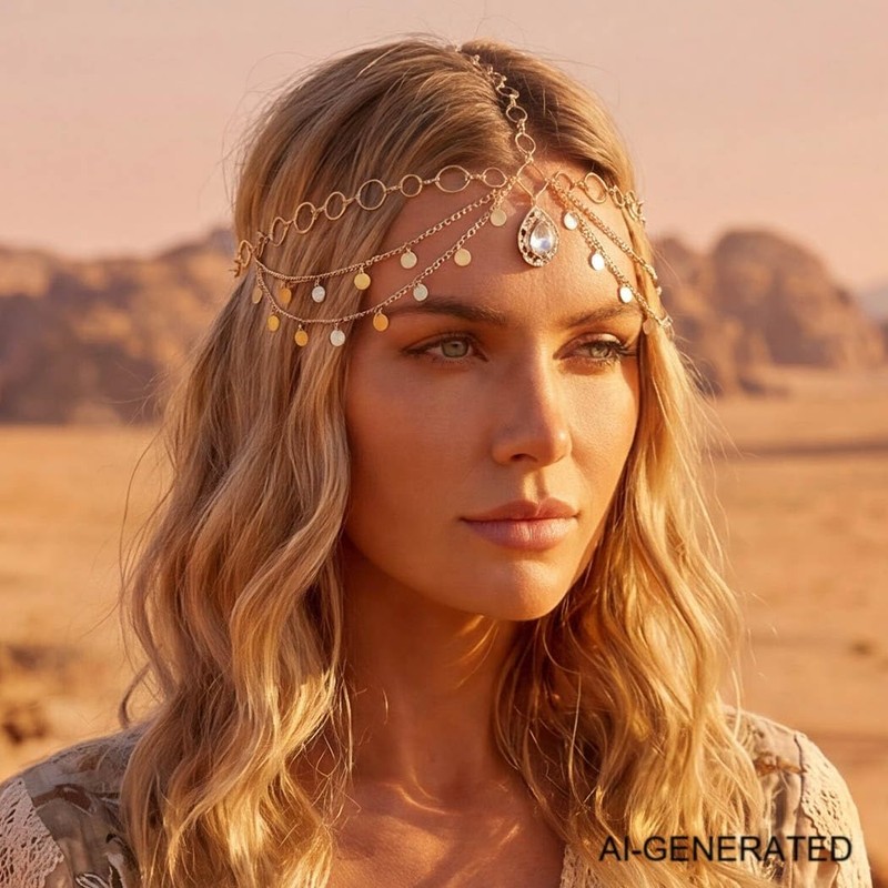 Sixexey Boho Sequin Head Chain Egyptian Gold Headpiece for Women