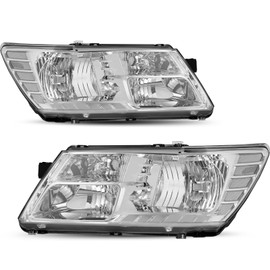Bingbingmotor BRYGHT Headlight Assembly Fit for 09-20 Dodge Journey Passenger and Driver Side Halogen Replacement OE Headlamp Chrome housing and clear lens