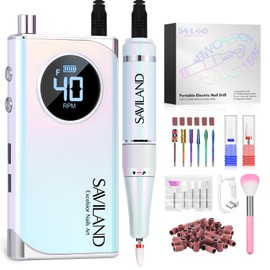 SAVILAND Nail Drill for Acrylic Nails Professional: 40000RPM Nail Drill 6000mAhm High Capacity Rechargeable Electric Nail File 13 Drill Bits for Nails Manicure Pedicure E File Sky Realm