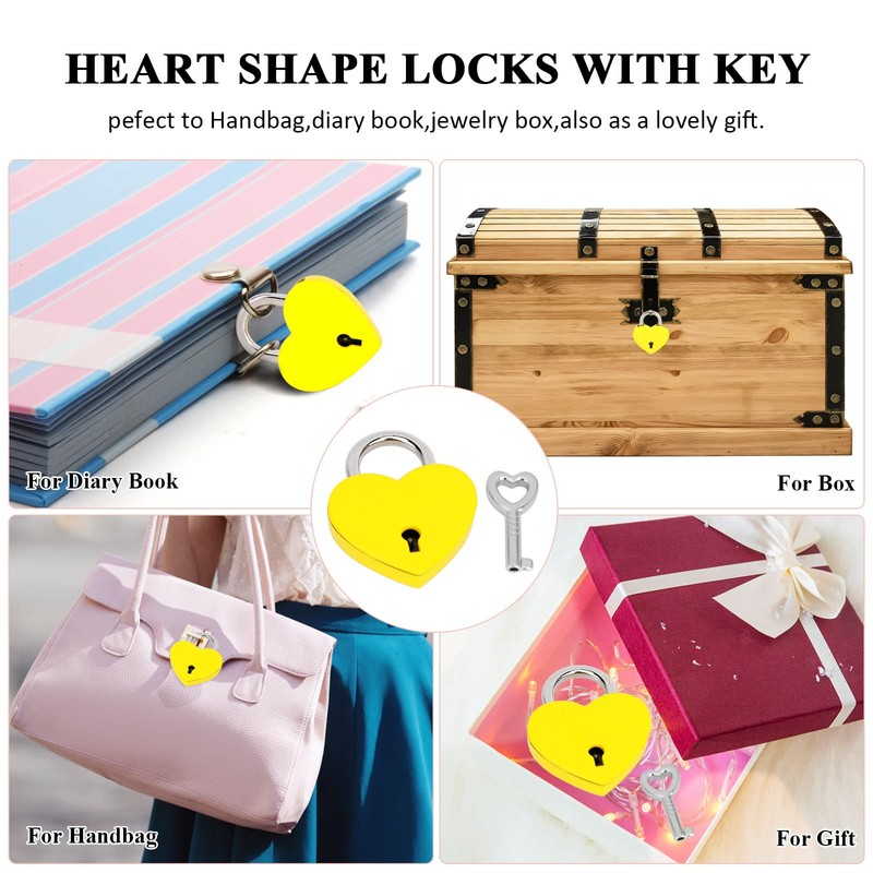 VeYocilk 3 candados pequeños en forma de corazón amarillo con