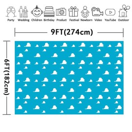 Blue Toy Story Themed Backdrops for Photography, 9x6FT, White Clouds Party Backgrounds, for Children Kids Birthday Themed Party, Photo Booth Props LUGE081