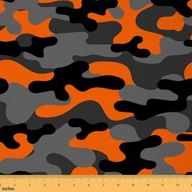 Camouflage Upholstery Fabric for Chairs, Gray Orange Camo Pattern Outdoor Fabric by The Yard, Decorative Fabric for Upholstery and Home DIY Projects, Waterproof Fabric, 3 Yards, Black Gray